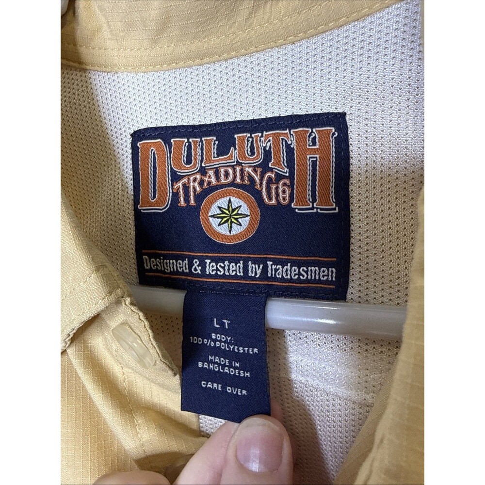 Duluth Trading Co. Men's Yellow Solid Woven Polyester Button-Down Shirt L T - Picture 3 of 4